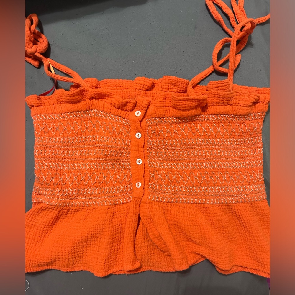 Free People Orange Tank Top with Tie Up Straps